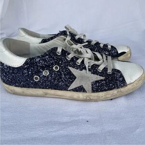 Golden Goose Women Superstar Sneaker White/Gold Glitter Print Sz EU38 US 8 NWB